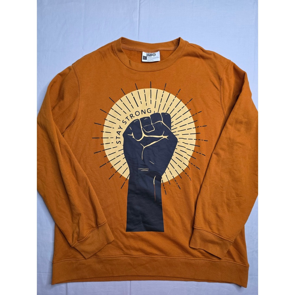 Black History Month Sweatshirt Men's Large Orange Stay Strong Graphic Crew Neck